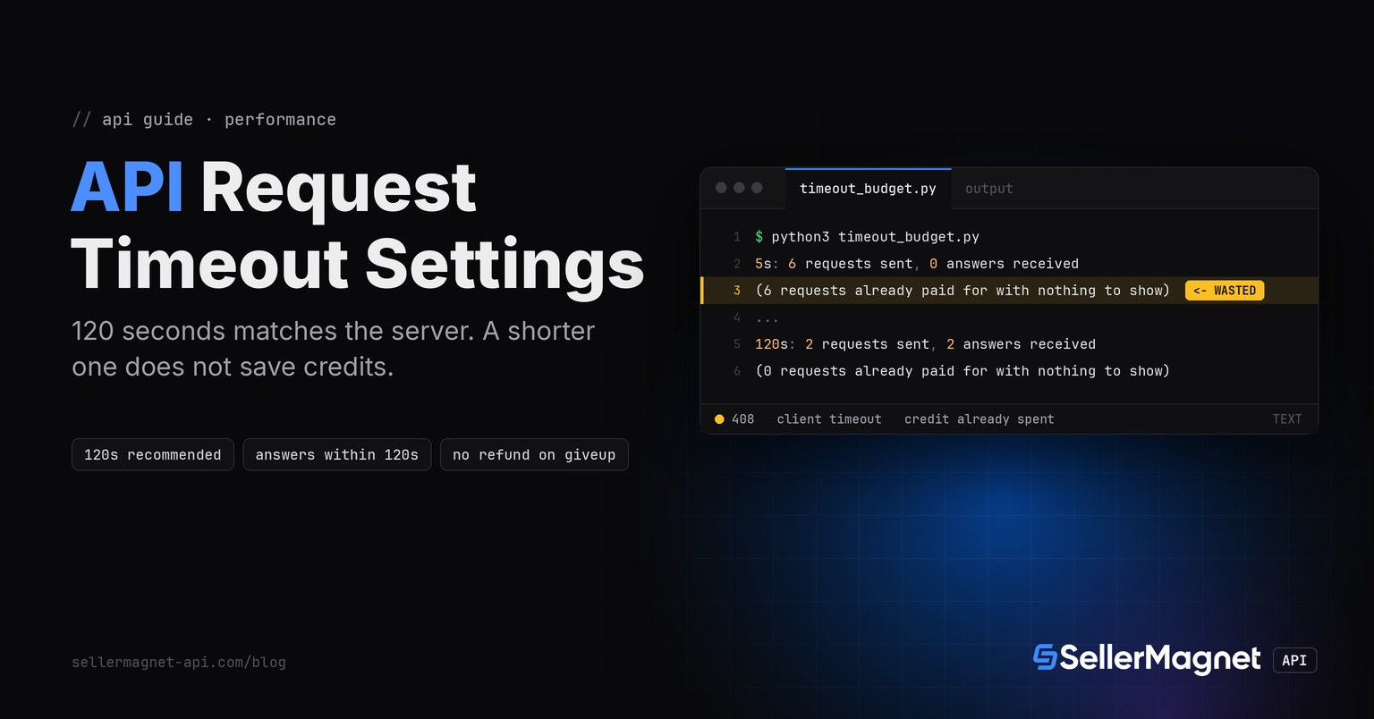 Terminal comparing a 5-second client timeout that never gets an answer against the recommended 120-second timeout that succeeds on the first try