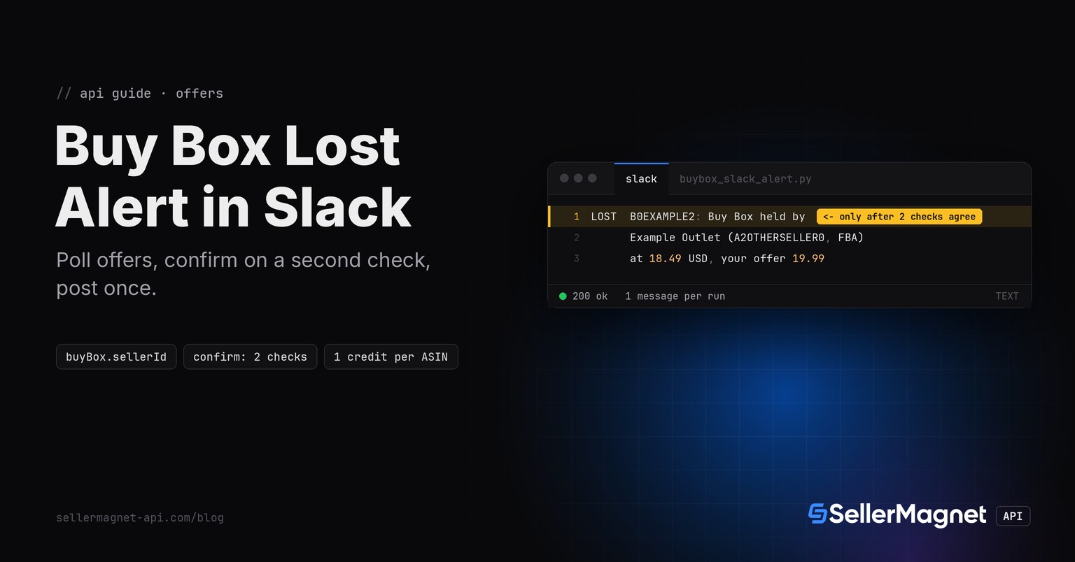 Terminal window showing the Amazon Buy Box lost alert a Python script posted to Slack