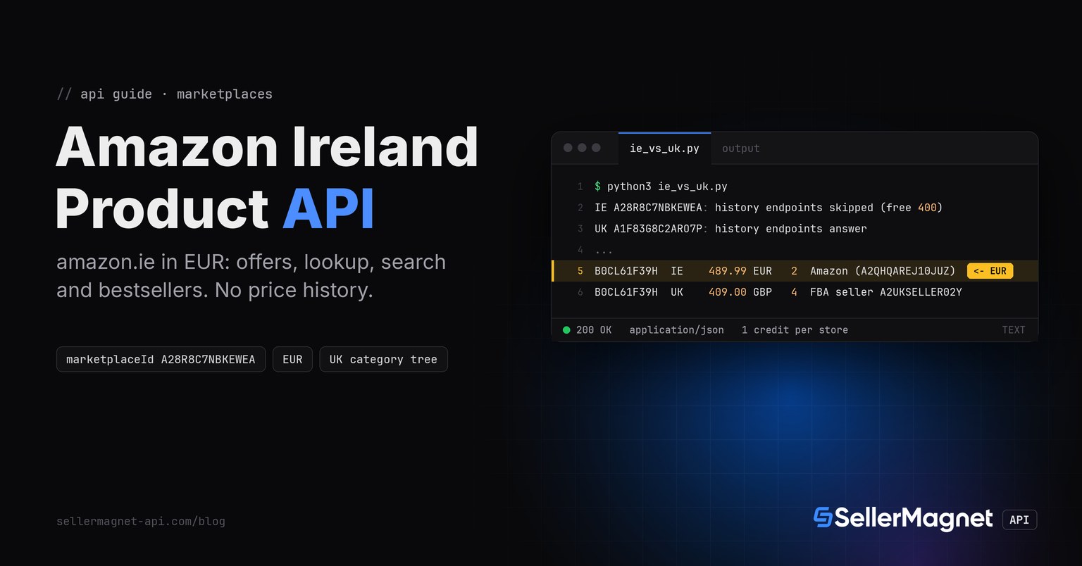 Terminal running a Python script that compares the same ASIN on amazon.ie in EUR and amazon.co.uk in GBP
