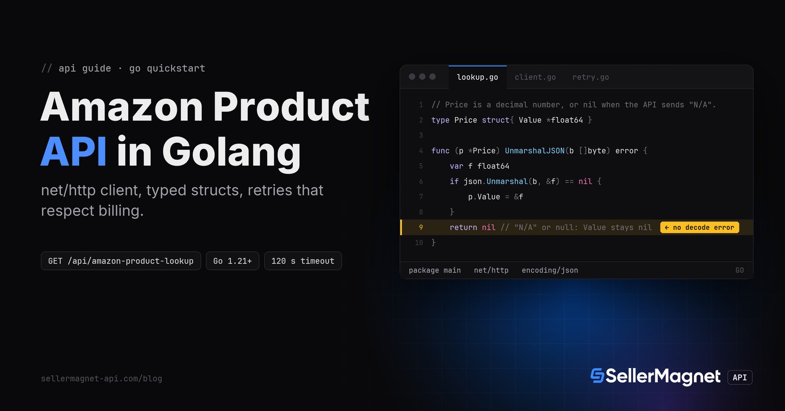 Code editor with the Go Price type from the quickstart whose UnmarshalJSON keeps a nil value when the API sends N/A