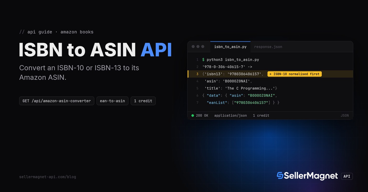 Code editor converting an ISBN to an ASIN and the JSON the converter API returns